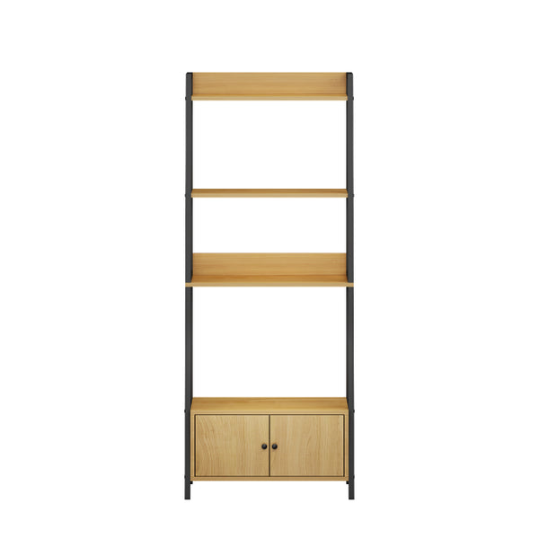 English Elm 5-Tier Ladder Bookcase with Cabinet Steel Frame Wood Grain Open Shelving for Small Spaces W808P554642