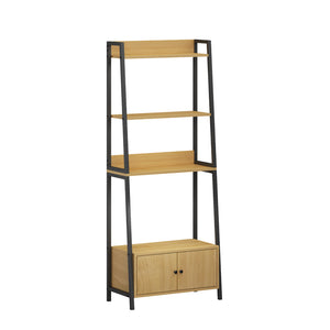 English Elm 5-Tier Ladder Bookcase with Cabinet Steel Frame Wood Grain Open Shelving for Small Spaces W808P554642