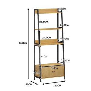 English Elm 5-Tier Ladder Bookcase with Cabinet Steel Frame Wood Grain Open Shelving for Small Spaces W808P554642