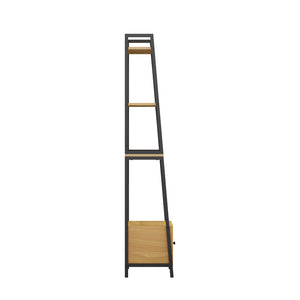 English Elm 5-Tier Ladder Bookcase with Cabinet Steel Frame Wood Grain Open Shelving for Small Spaces W808P554642