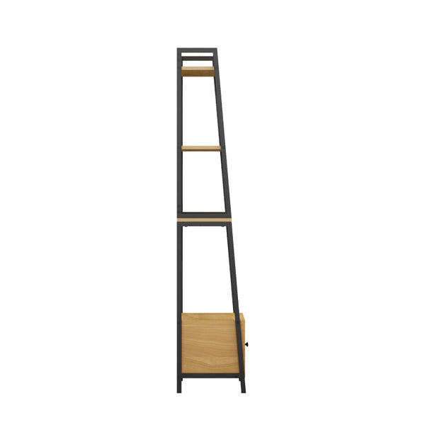 English Elm 5-Tier Ladder Bookcase with Cabinet Steel Frame Wood Grain Open Shelving for Small Spaces W808P554642