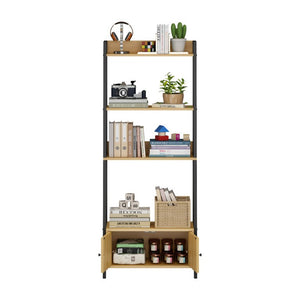 English Elm 5-Tier Ladder Bookcase with Cabinet Steel Frame Wood Grain Open Shelving for Small Spaces W808P554642