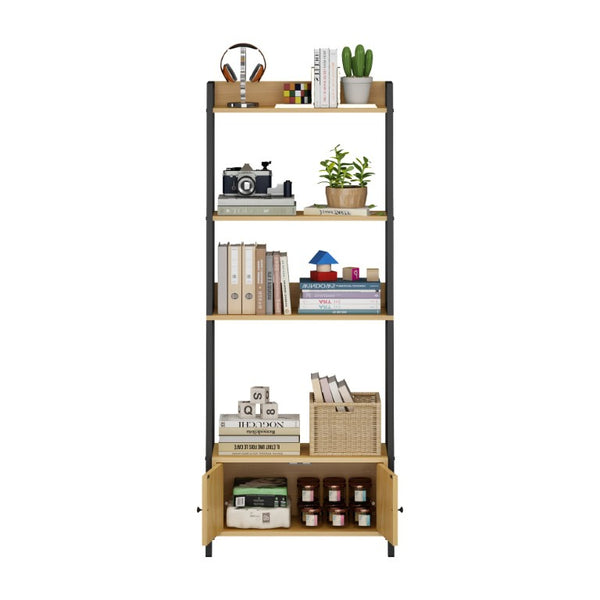English Elm 5-Tier Ladder Bookcase with Cabinet Steel Frame Wood Grain Open Shelving for Small Spaces W808P554642
