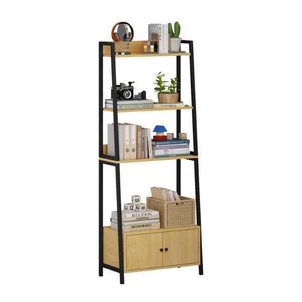 English Elm 5-Tier Ladder Bookcase with Cabinet Steel Frame Wood Grain Open Shelving for Small Spaces W808P554642