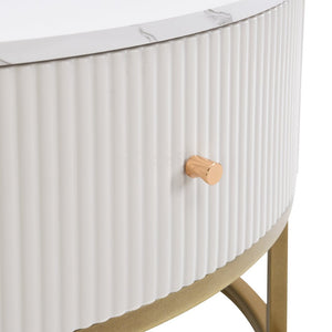 English Elm 31.5 Inch Round Faux Marble Coffee Table with Dual Drawers for Modern Living Rooms W821P184399