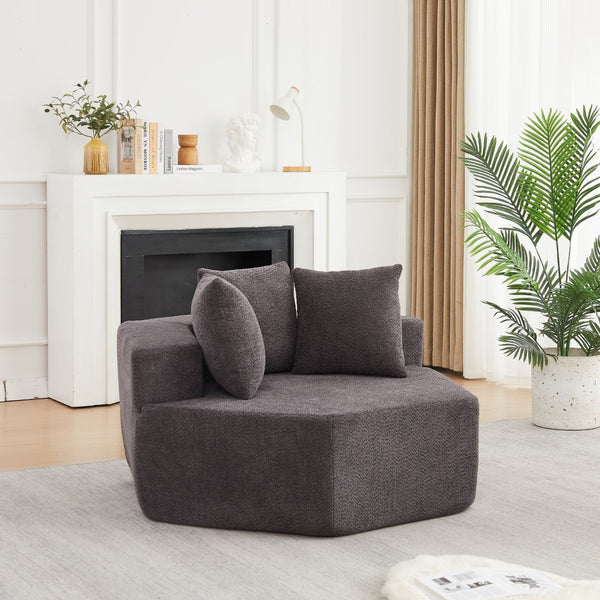 English Elm 54-inch Hexagonal Chenille Modular Lounge Chair with Spring Coil Fill for Any Room Grey W834P491345