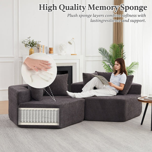 English Elm 54-inch Hexagonal Chenille Modular Lounge Chair with Spring Coil Fill for Any Room Grey W834P491345