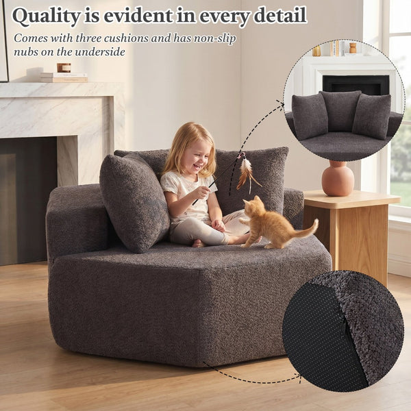 English Elm 54-inch Hexagonal Chenille Modular Lounge Chair with Spring Coil Fill for Any Room Grey W834P491345