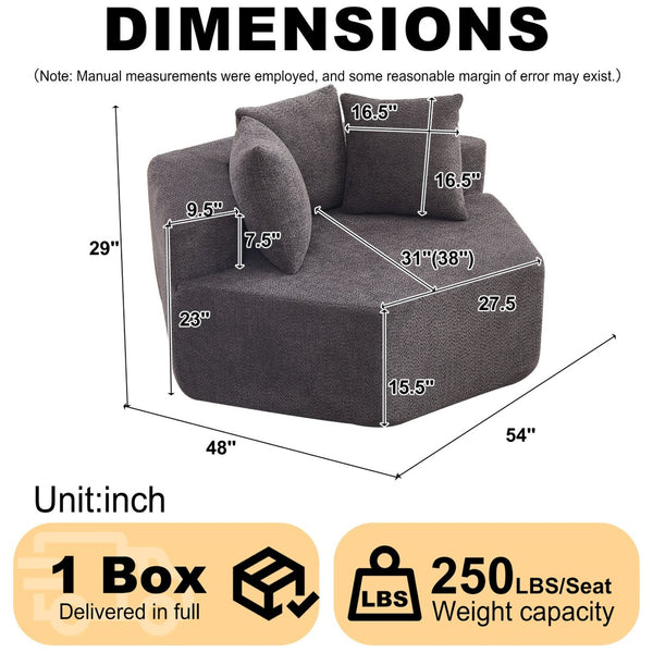 English Elm 54-inch Hexagonal Chenille Modular Lounge Chair with Spring Coil Fill for Any Room Grey W834P491345