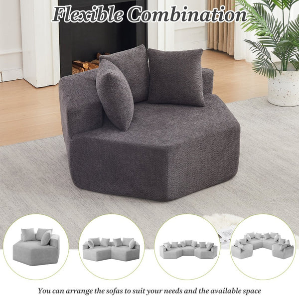 English Elm 54-inch Hexagonal Chenille Modular Lounge Chair with Spring Coil Fill for Any Room Grey W834P491345