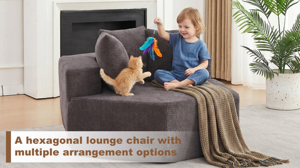 English Elm 54-inch Hexagonal Chenille Modular Lounge Chair with Spring Coil Fill for Any Room Grey W834P491345