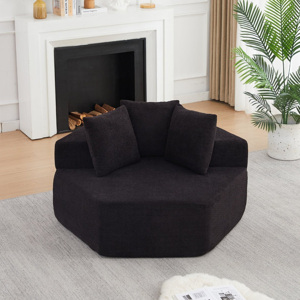 English Elm 54-inch Hexagonal Chenille Modular Lounge Chair with Spring Coil Fill for Any Room Black W834P491346