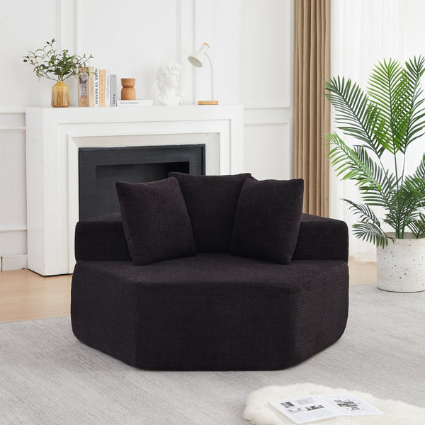 English Elm 54-inch Hexagonal Chenille Modular Lounge Chair with Spring Coil Fill for Any Room Black W834P491346
