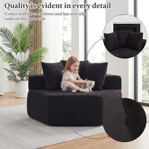English Elm 54-inch Hexagonal Chenille Modular Lounge Chair with Spring Coil Fill for Any Room Black W834P491346