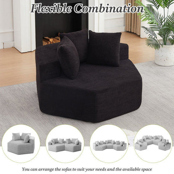English Elm 54-inch Hexagonal Chenille Modular Lounge Chair with Spring Coil Fill for Any Room Black W834P491346