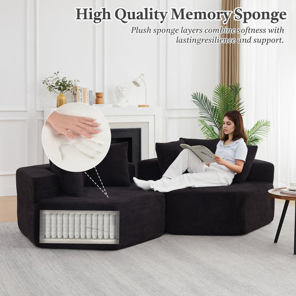 English Elm 54-inch Hexagonal Chenille Modular Lounge Chair with Spring Coil Fill for Any Room Black W834P491346