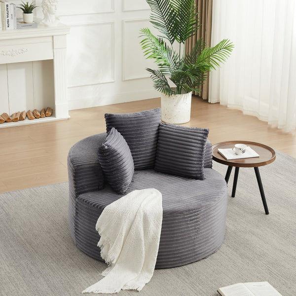 English Elm 43-inch Corduroy Round Lounge Chair Wraparound Armrest Spring Cushion for Bedroom Grey W834P491347