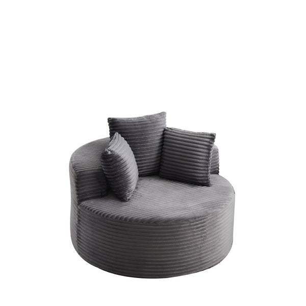 English Elm 43-inch Corduroy Round Lounge Chair Wraparound Armrest Spring Cushion for Bedroom Grey W834P491347