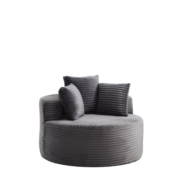 English Elm 43-inch Corduroy Round Lounge Chair Wraparound Armrest Spring Cushion for Bedroom Grey W834P491347