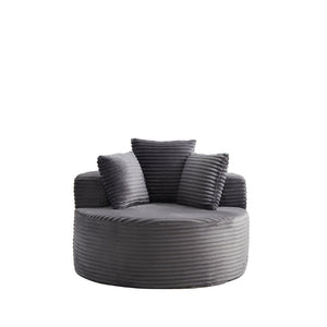 English Elm 43-inch Corduroy Round Lounge Chair Wraparound Armrest Spring Cushion for Bedroom Grey W834P491347