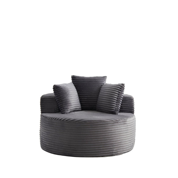 English Elm 43-inch Corduroy Round Lounge Chair Wraparound Armrest Spring Cushion for Bedroom Grey W834P491347