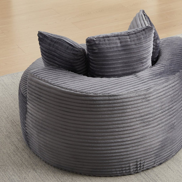 English Elm 43-inch Corduroy Round Lounge Chair Wraparound Armrest Spring Cushion for Bedroom Grey W834P491347