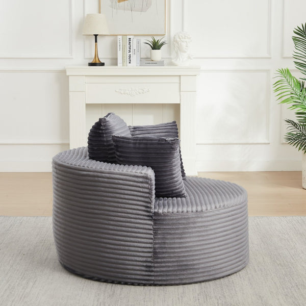 English Elm 43-inch Corduroy Round Lounge Chair Wraparound Armrest Spring Cushion for Bedroom Grey W834P491347