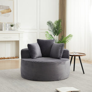 English Elm 43-inch Corduroy Round Lounge Chair Wraparound Armrest Spring Cushion for Bedroom Grey W834P491347