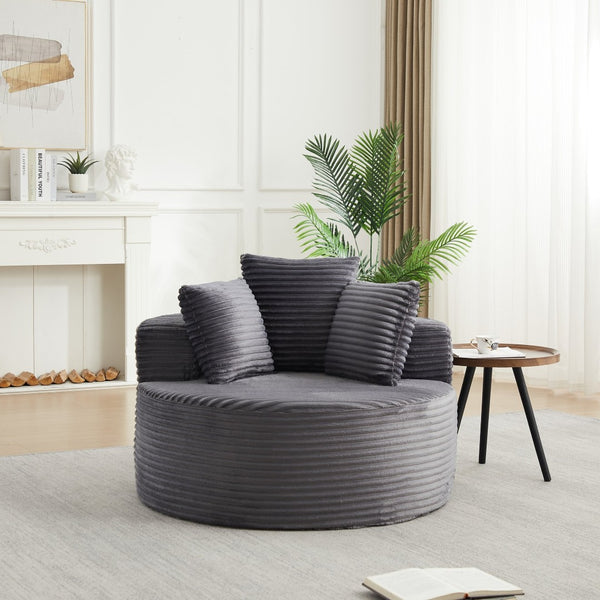 English Elm 43-inch Corduroy Round Lounge Chair Wraparound Armrest Spring Cushion for Bedroom Grey W834P491347