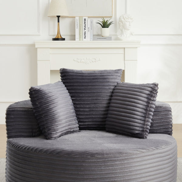 English Elm 43-inch Corduroy Round Lounge Chair Wraparound Armrest Spring Cushion for Bedroom Grey W834P491347