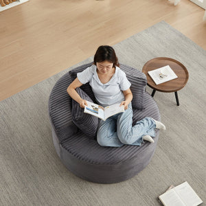 English Elm 43-inch Corduroy Round Lounge Chair Wraparound Armrest Spring Cushion for Bedroom Grey W834P491347