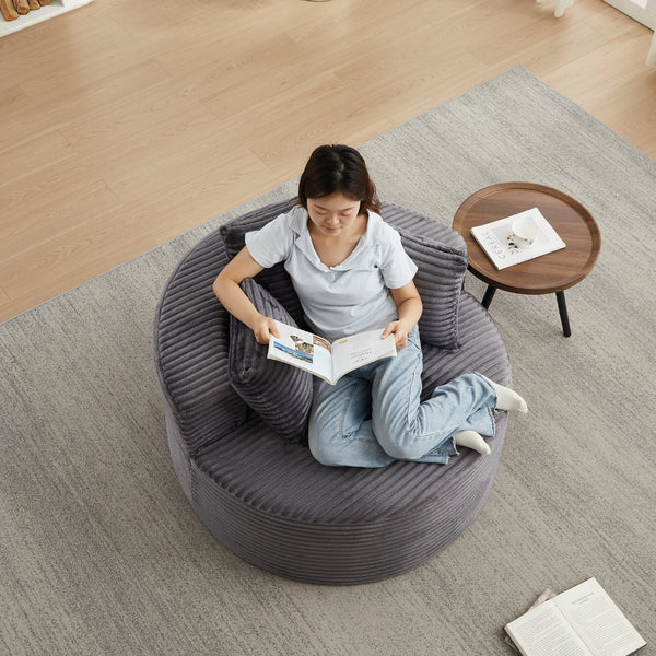 English Elm 43-inch Corduroy Round Lounge Chair Wraparound Armrest Spring Cushion for Bedroom Grey W834P491347