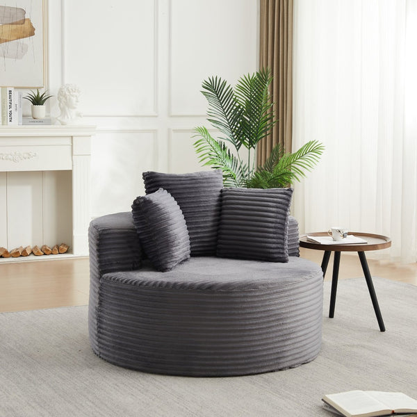 English Elm 43-inch Corduroy Round Lounge Chair Wraparound Armrest Spring Cushion for Bedroom Grey W834P491347