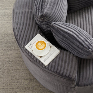 English Elm 43-inch Corduroy Round Lounge Chair Wraparound Armrest Spring Cushion for Bedroom Grey W834P491347