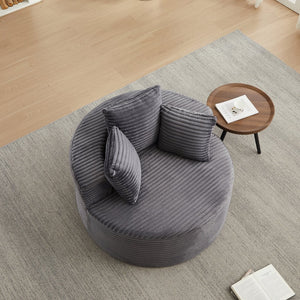 English Elm 43-inch Corduroy Round Lounge Chair Wraparound Armrest Spring Cushion for Bedroom Grey W834P491347