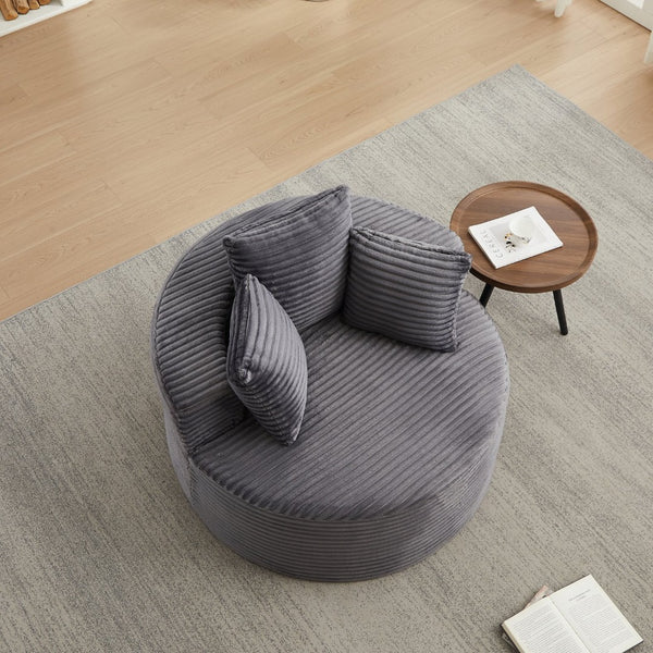 English Elm 43-inch Corduroy Round Lounge Chair Wraparound Armrest Spring Cushion for Bedroom Grey W834P491347