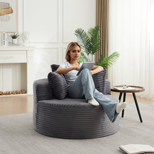 English Elm 43-inch Corduroy Round Lounge Chair Wraparound Armrest Spring Cushion for Bedroom Grey W834P491347