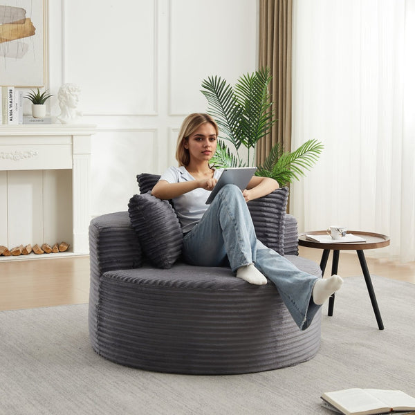 English Elm 43-inch Corduroy Round Lounge Chair Wraparound Armrest Spring Cushion for Bedroom Grey W834P491347