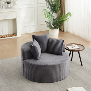 English Elm 43-inch Corduroy Round Lounge Chair Wraparound Armrest Spring Cushion for Bedroom Grey W834P491347