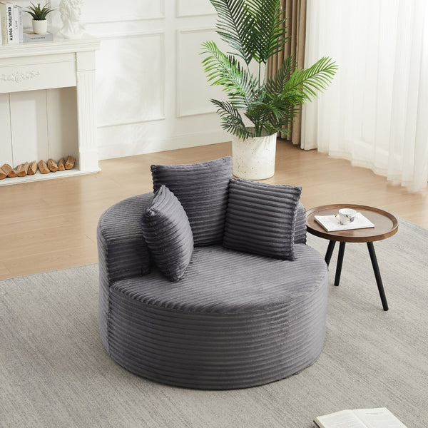 English Elm 43-inch Corduroy Round Lounge Chair Wraparound Armrest Spring Cushion for Bedroom Grey W834P491347