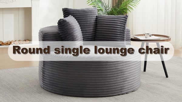 English Elm 43-inch Corduroy Round Lounge Chair Wraparound Armrest Spring Cushion for Bedroom Grey W834P491347