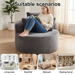 English Elm 43-inch Corduroy Round Lounge Chair Wraparound Armrest Spring Cushion for Bedroom Grey W834P491347