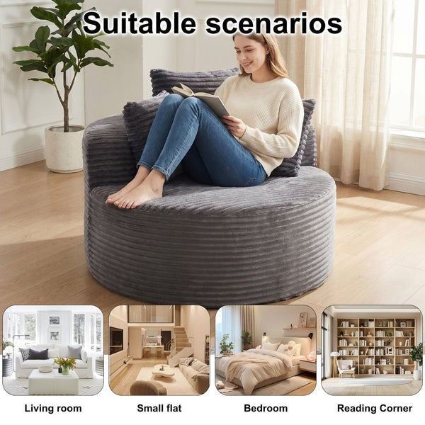 English Elm 43-inch Corduroy Round Lounge Chair Wraparound Armrest Spring Cushion for Bedroom Grey W834P491347