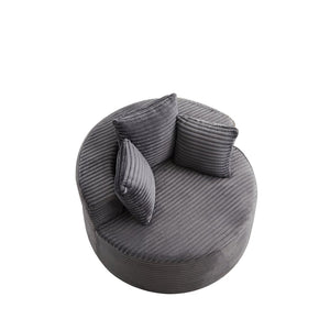 English Elm 43-inch Corduroy Round Lounge Chair Wraparound Armrest Spring Cushion for Bedroom Grey W834P491347