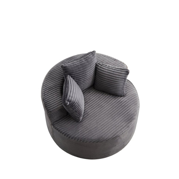 English Elm 43-inch Corduroy Round Lounge Chair Wraparound Armrest Spring Cushion for Bedroom Grey W834P491347
