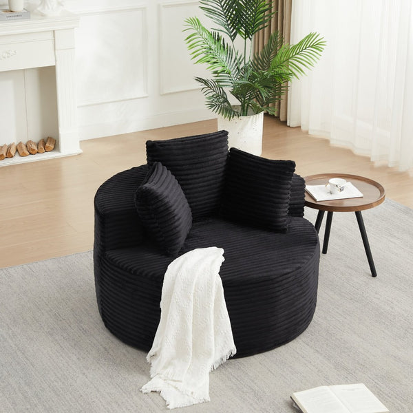 English Elm 43-inch Corduroy Round Lounge Chair Wraparound Armrest Spring Cushion for Bedroom Black W834P491348