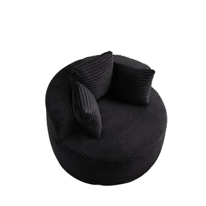 English Elm 43-inch Corduroy Round Lounge Chair Wraparound Armrest Spring Cushion for Bedroom Black W834P491348