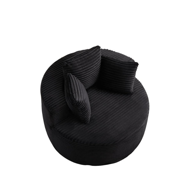 English Elm 43-inch Corduroy Round Lounge Chair Wraparound Armrest Spring Cushion for Bedroom Black W834P491348