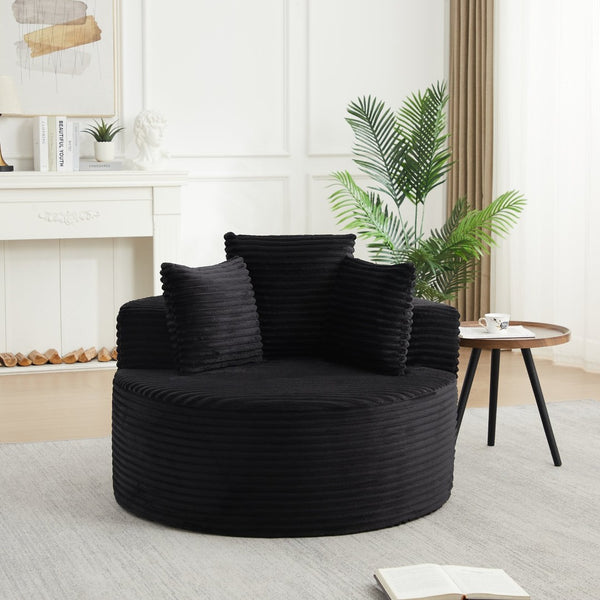 English Elm 43-inch Corduroy Round Lounge Chair Wraparound Armrest Spring Cushion for Bedroom Black W834P491348