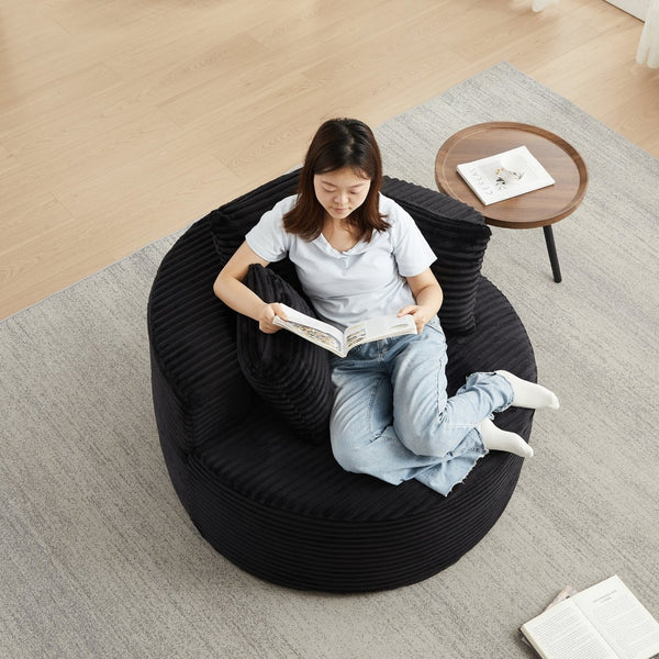 English Elm 43-inch Corduroy Round Lounge Chair Wraparound Armrest Spring Cushion for Bedroom Black W834P491348